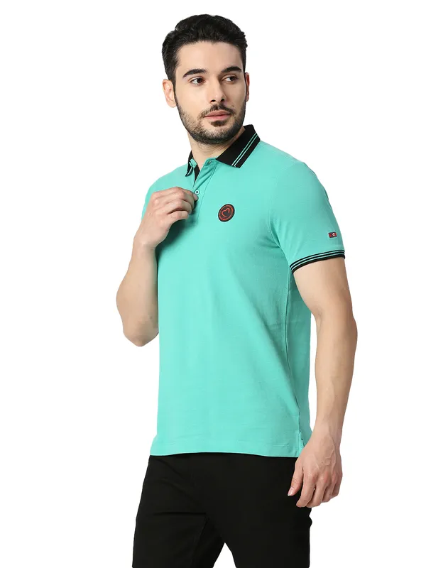Being Human Clothing Men Regular Fit Polo Neck T-Shirts-Pool Green