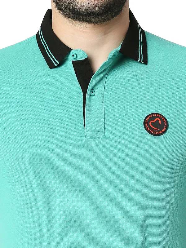 Being Human Clothing Men Regular Fit Polo Neck T-Shirts-Pool Green