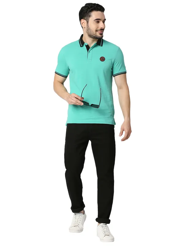 Being Human Clothing Men Regular Fit Polo Neck T-Shirts-Pool Green