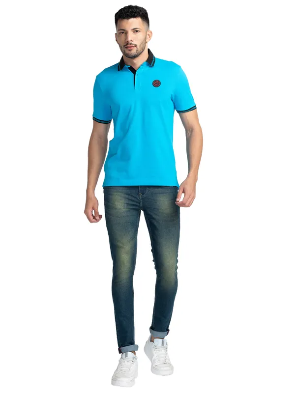 Being Human Clothing Men Regular Fit Polo Neck T-Shirts-Vivid Blue