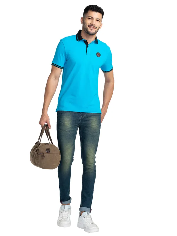 Being Human Clothing Men Regular Fit Polo Neck T-Shirts-Vivid Blue