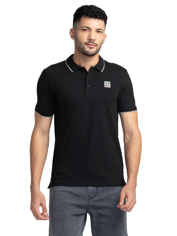 Being Human Regular Fit Men Polo Neck T-Shirts-Black