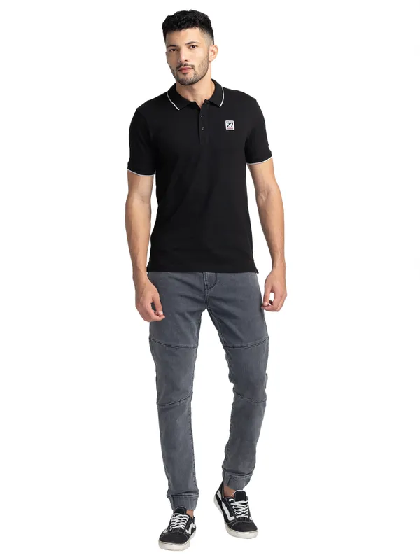 Being Human Regular Fit Men Polo Neck T-Shirts-Black