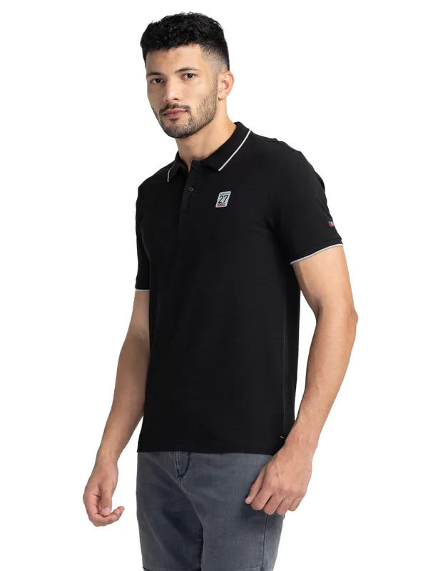 Being Human Regular Fit Men Polo Neck T-Shirts-Black