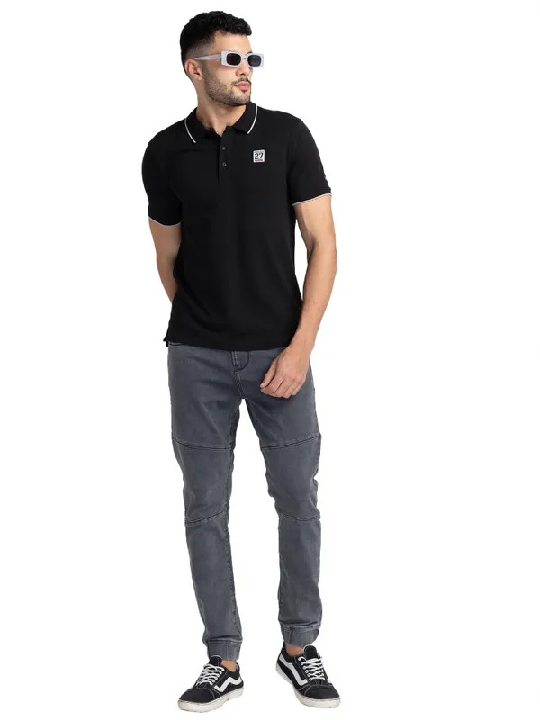 Being Human Regular Fit Men Polo Neck T-Shirts-Black