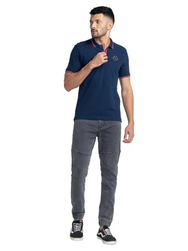 Being Human Clothing Men Regular Fit Polo Neck T-Shirts-Navy