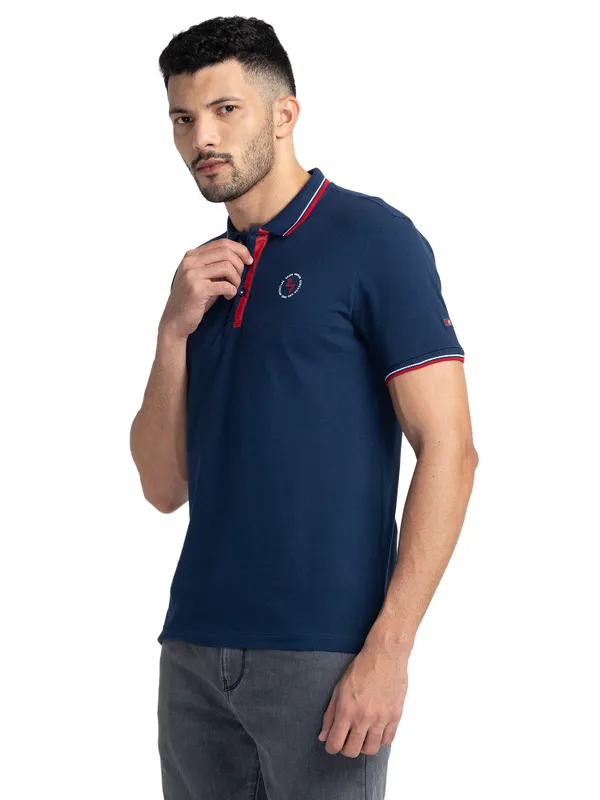 Being Human Clothing Men Regular Fit Polo Neck T-Shirts-Navy