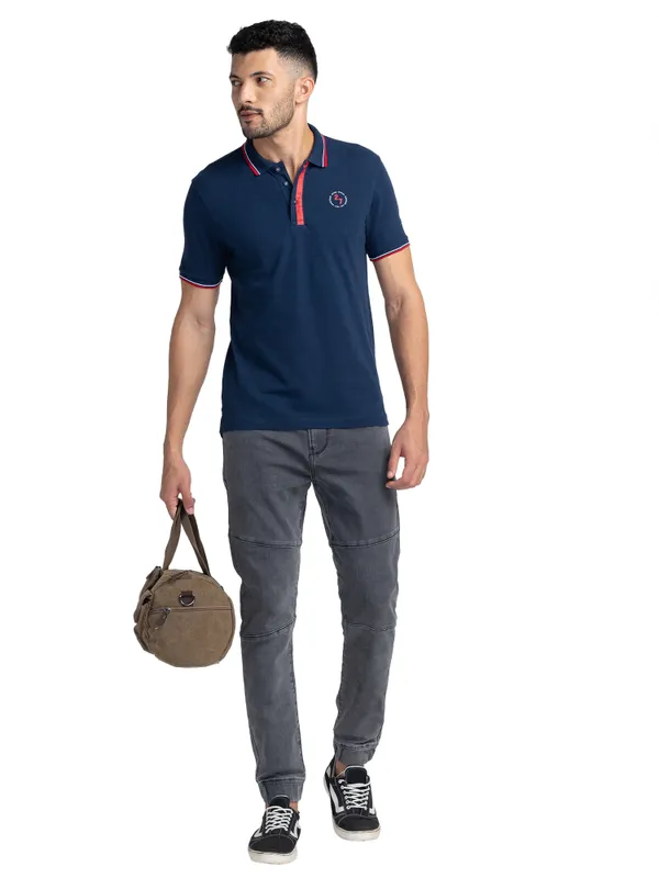 Being Human Clothing Men Regular Fit Polo Neck T-Shirts-Navy