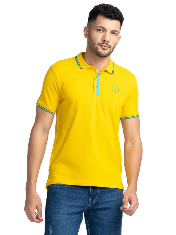 Being Human Clothing Men Regular Fit Polo Neck T-Shirts-Sulphur