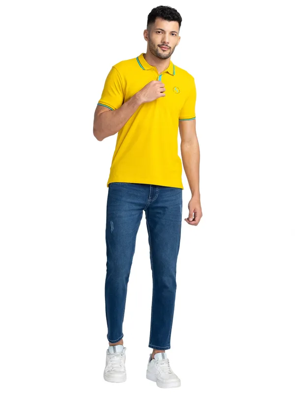 Being Human Clothing Men Regular Fit Polo Neck T-Shirts-Sulphur