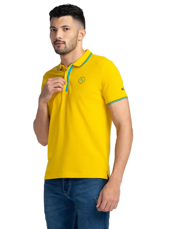 Being Human Clothing Men Regular Fit Polo Neck T-Shirts-Sulphur