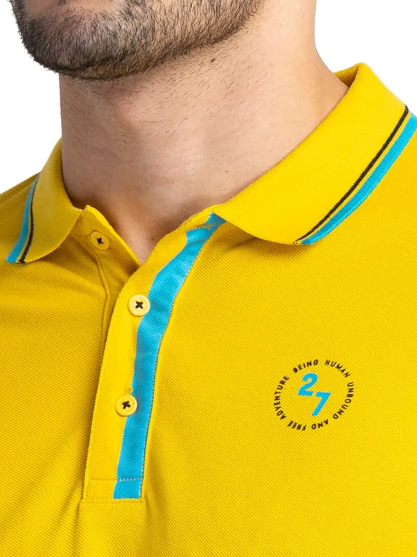 Being Human Clothing Men Regular Fit Polo Neck T-Shirts-Sulphur