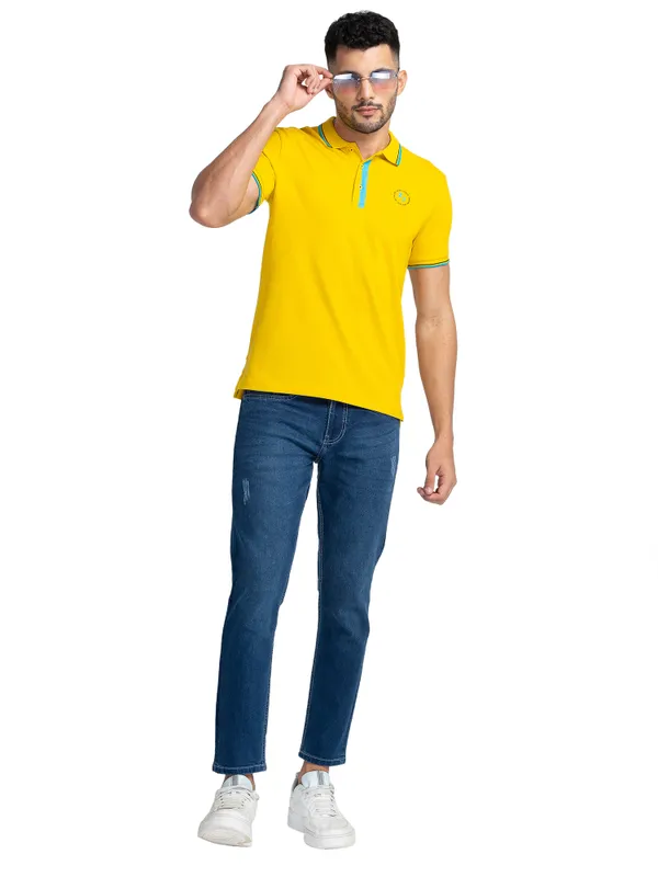 Being Human Clothing Men Regular Fit Polo Neck T-Shirts-Sulphur