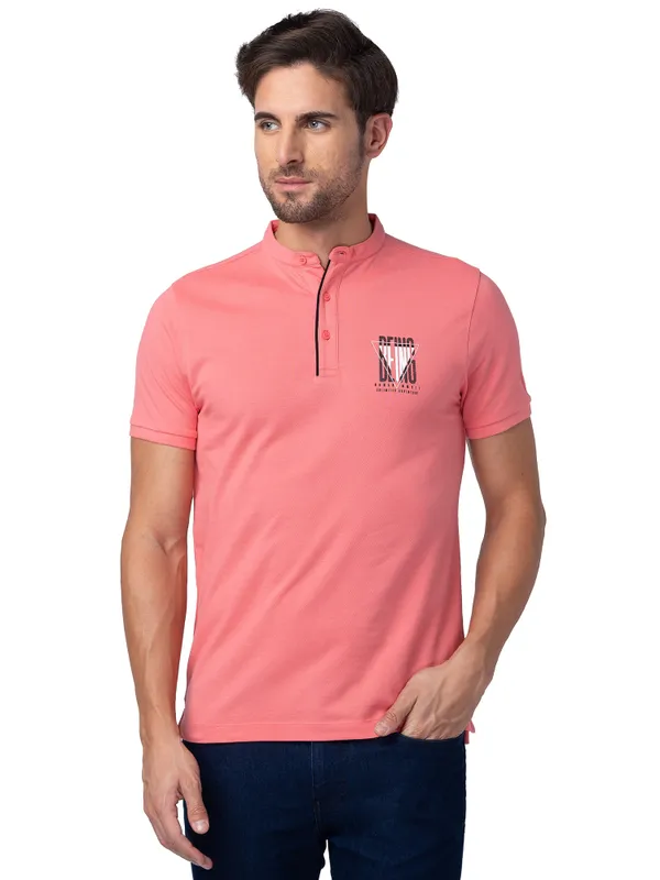 Being Human Regular Fit Men Collared T-Shirts-Coral