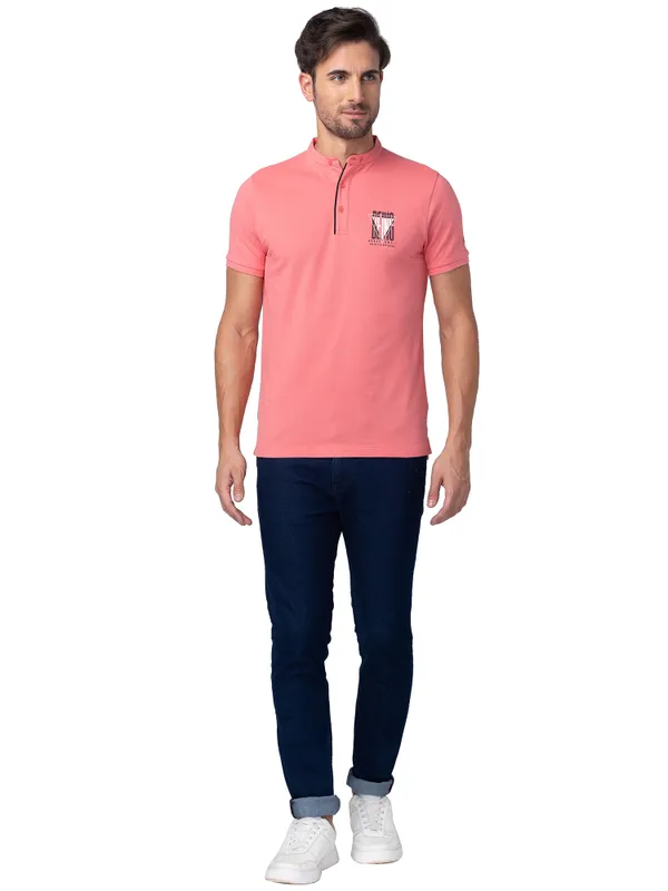 Being Human Regular Fit Men Collared T-Shirts-Coral