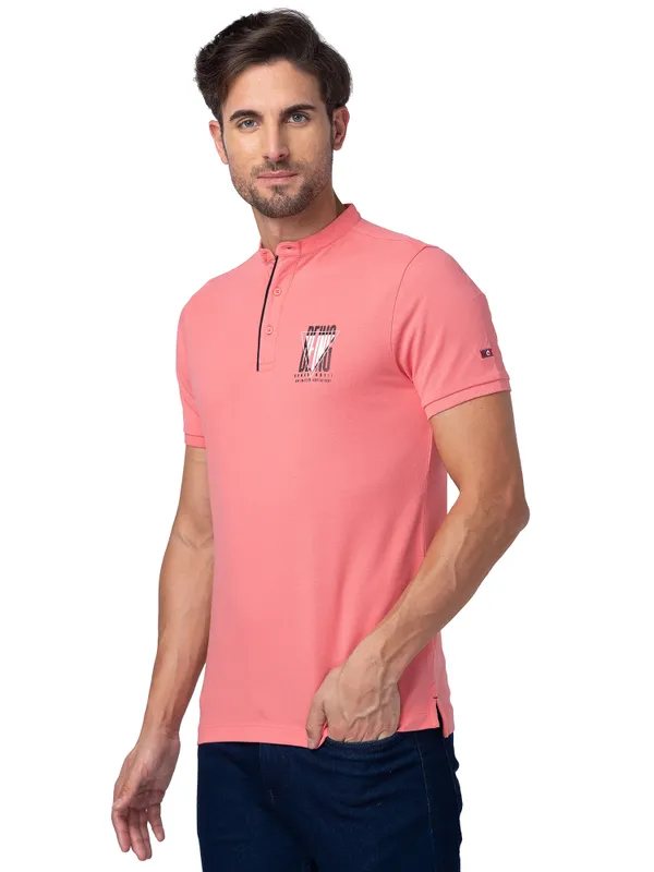 Being Human Regular Fit Men Collared T-Shirts-Coral