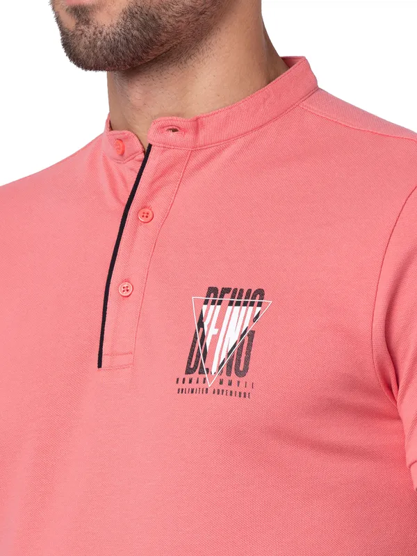 Being Human Regular Fit Men Collared T-Shirts-Coral
