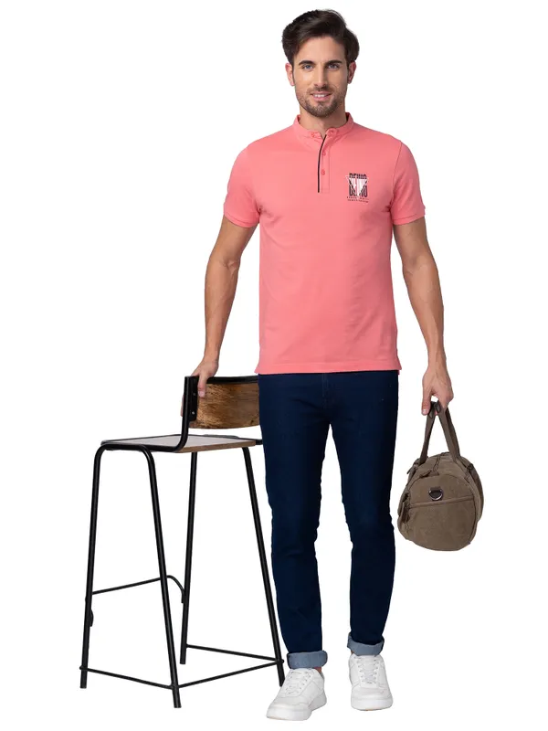 Being Human Regular Fit Men Collared T-Shirts-Coral
