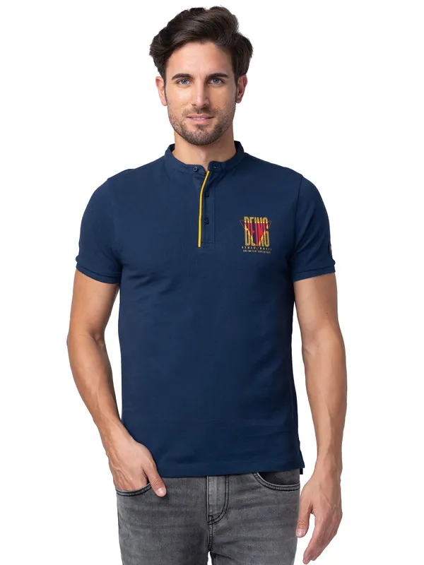 Being Human Regular Fit Men Collared T-Shirts-Navy