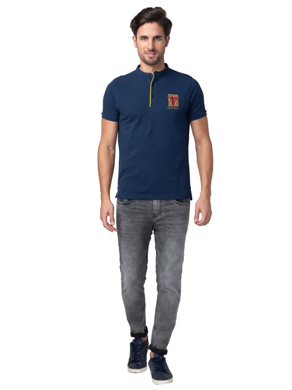 Being Human Regular Fit Men Collared T-Shirts-Navy