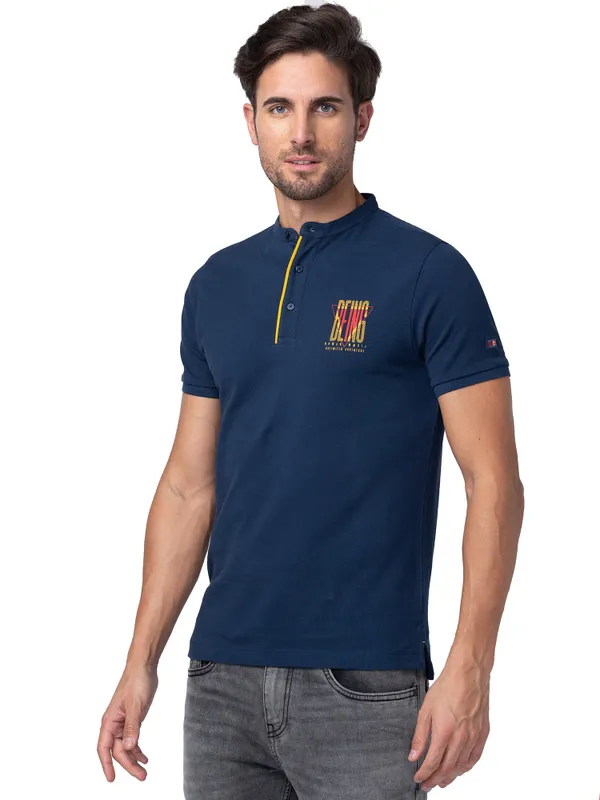 Being Human Regular Fit Men Collared T-Shirts-Navy