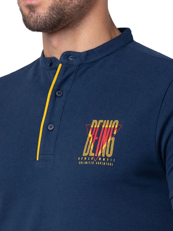 Being Human Regular Fit Men Collared T-Shirts-Navy