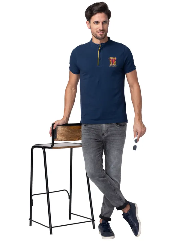 Being Human Regular Fit Men Collared T-Shirts-Navy