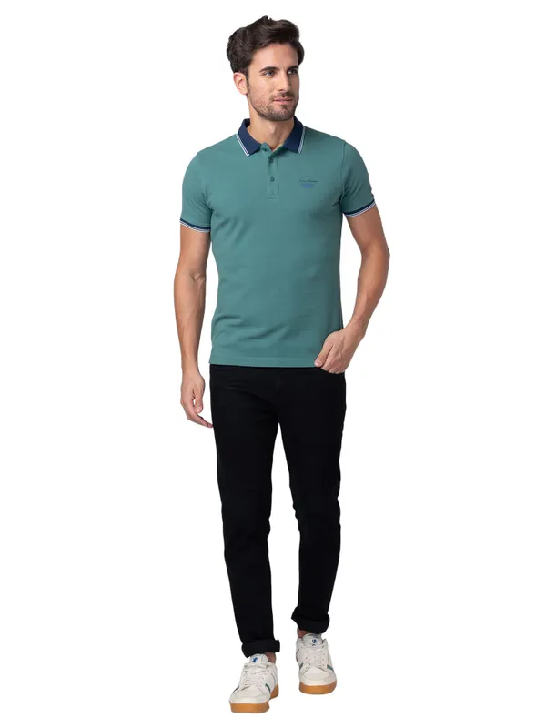 Being Human Clothing Men Regular Fit Collared T-Shirts-Foilage Green