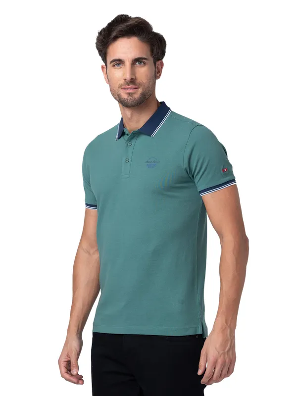 Being Human Clothing Men Regular Fit Collared T-Shirts-Foilage Green