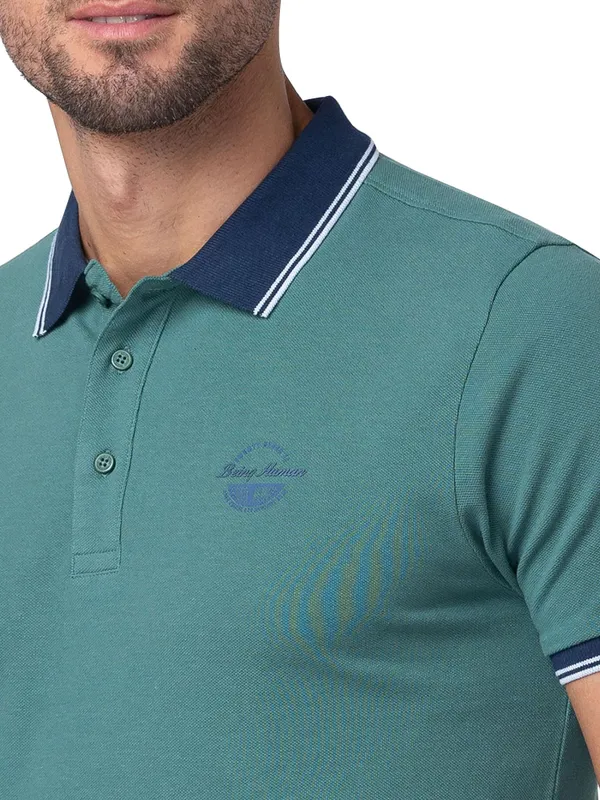 Being Human Clothing Men Regular Fit Collared T-Shirts-Foilage Green