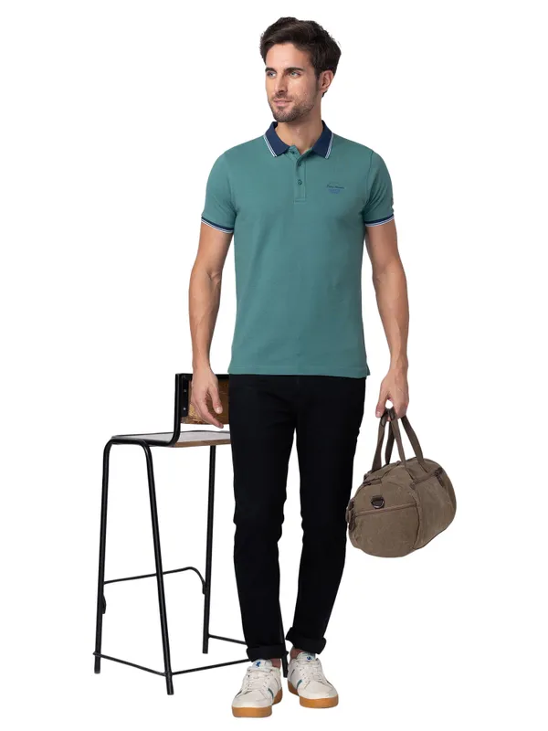 Being Human Clothing Men Regular Fit Collared T-Shirts-Foilage Green