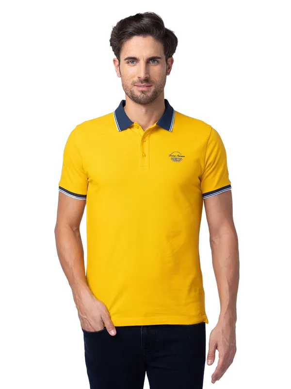 Being Human Clothing Men Regular Fit Collared T-Shirts-Mustard
