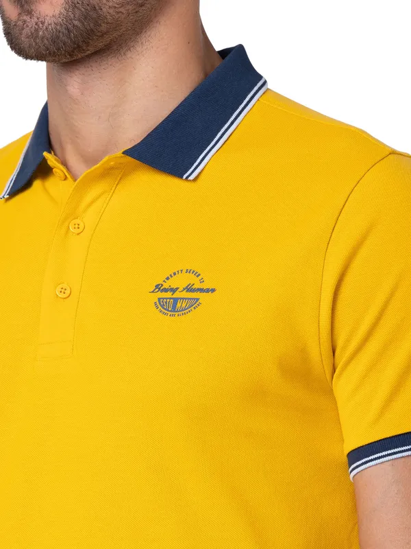 Being Human Clothing Men Regular Fit Collared T-Shirts-Mustard