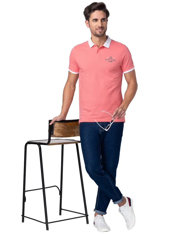 Being Human Regular Fit Men Polo Neck T-Shirts-Coral