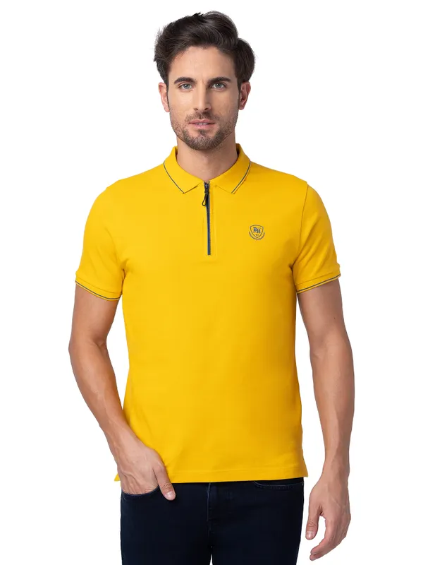 Being Human Regular Fit Men Collared T-Shirts-Mustard