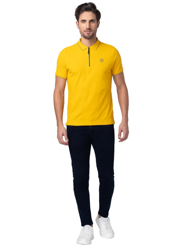 Being Human Regular Fit Men Collared T-Shirts-Mustard