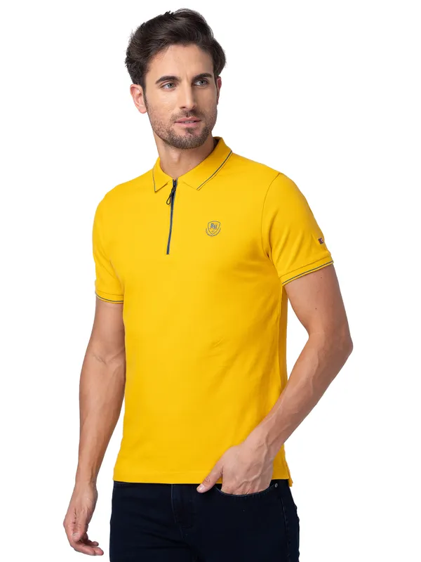 Being Human Regular Fit Men Collared T-Shirts-Mustard