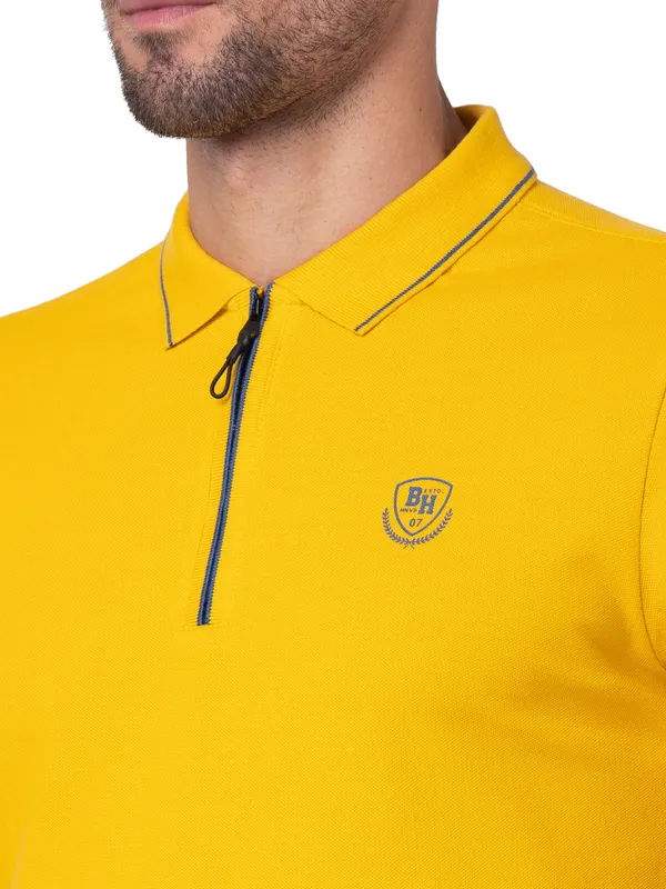 Being Human Regular Fit Men Collared T-Shirts-Mustard