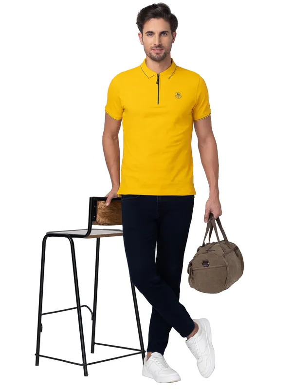 Being Human Regular Fit Men Collared T-Shirts-Mustard
