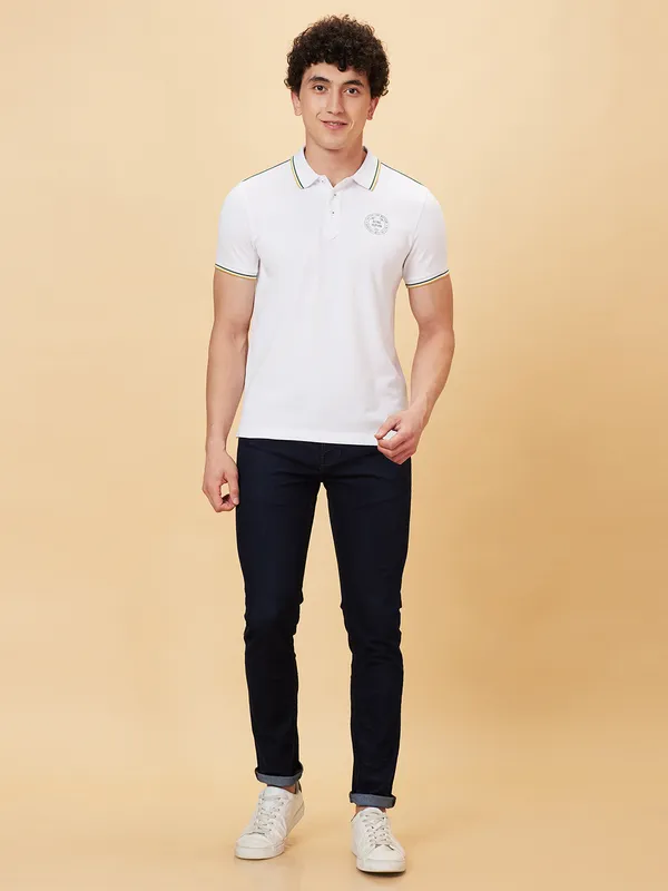 Being Human Regular Fit Men Polo Neck T-Shirts-White