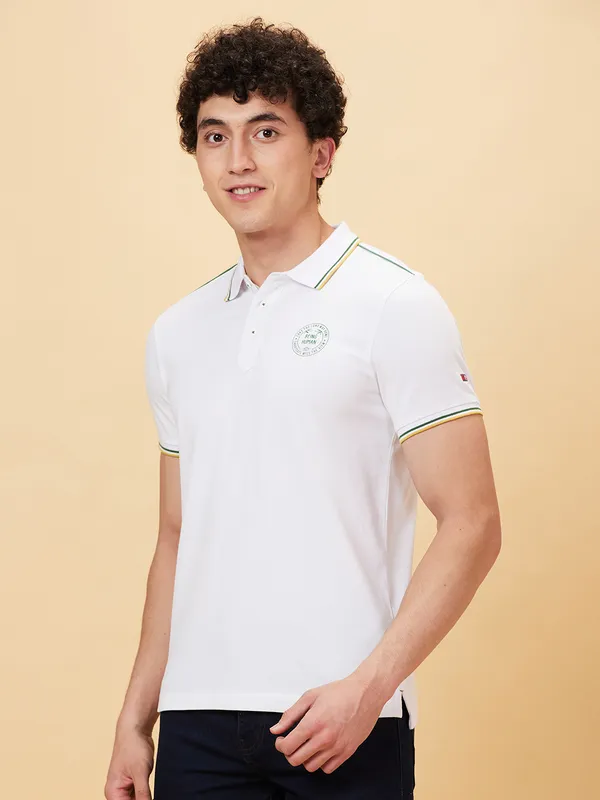 Being Human Regular Fit Men Polo Neck T-Shirts-White