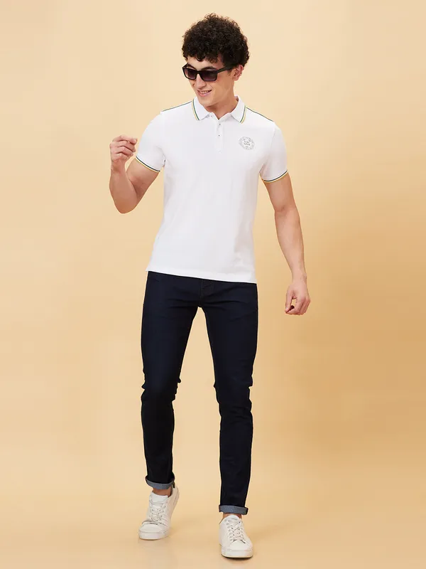 Being Human Regular Fit Men Polo Neck T-Shirts-White