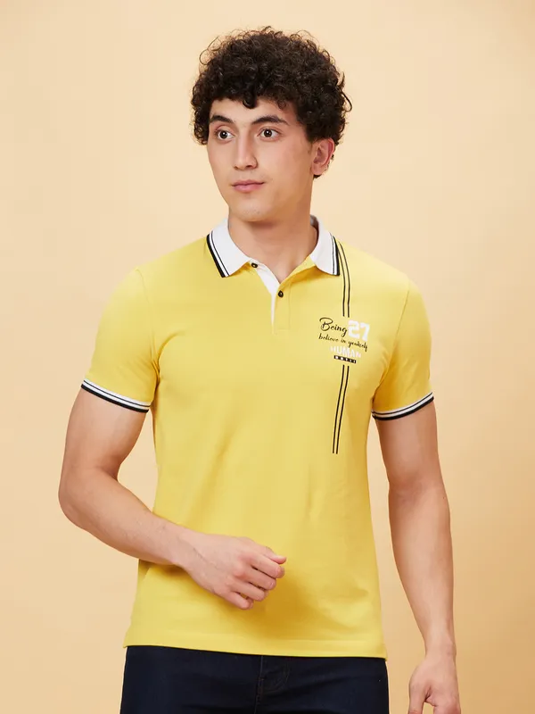 Being Human Regular Fit Men Polo Neck T-Shirts-Mimosa