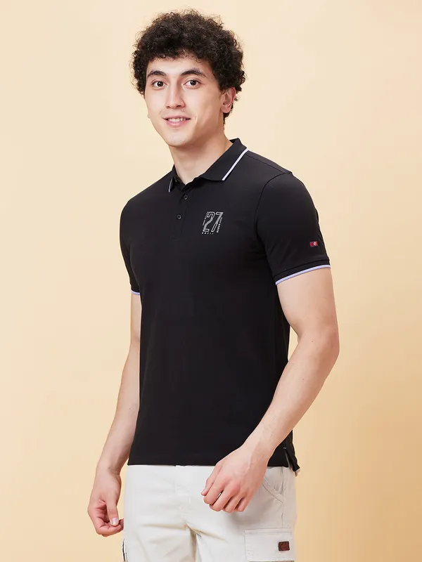 Being Human Regular Fit Men Polo Neck T-Shirts-Black