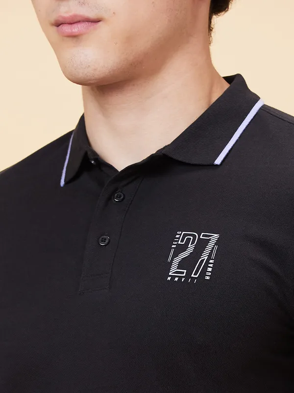 Being Human Regular Fit Men Polo Neck T-Shirts-Black