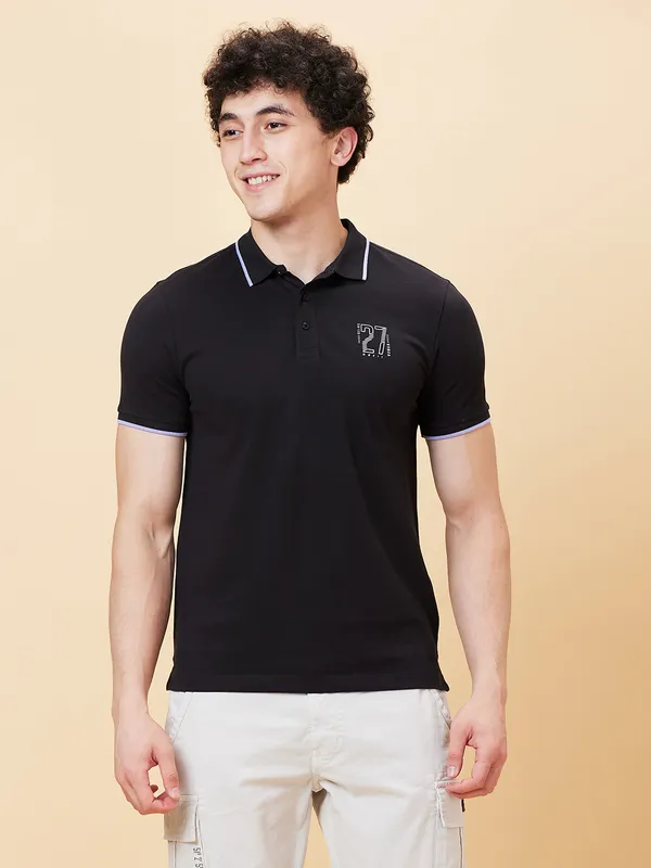 Being Human Regular Fit Men Polo Neck T-Shirts-Black