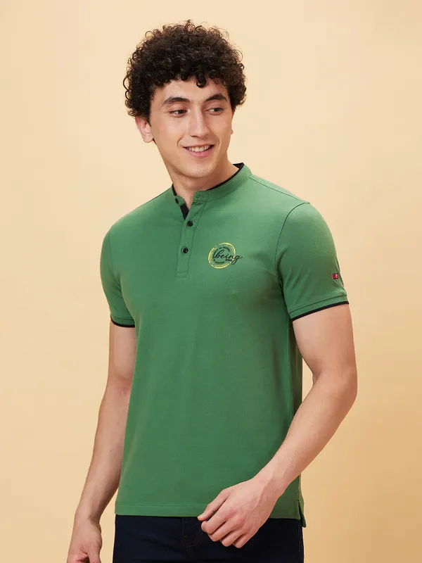 Being Human Regular Fit Men Collared T-Shirts-Artichoke Green