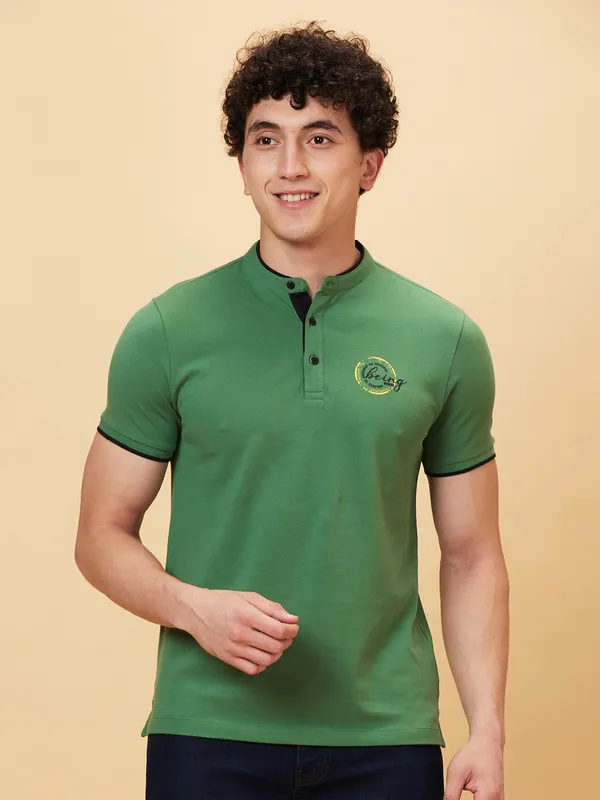 Being Human Regular Fit Men Collared T-Shirts-Artichoke Green