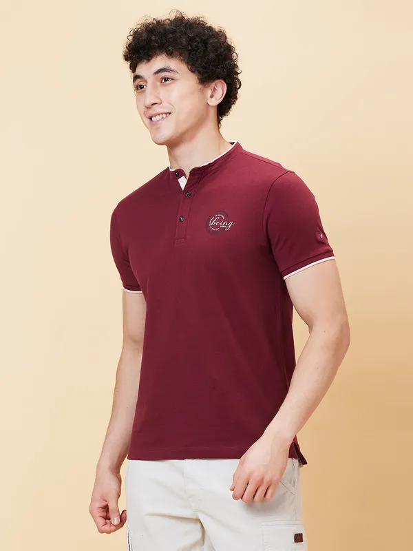 Being Human Regular Fit Men Collared T-Shirts-Zinfandel