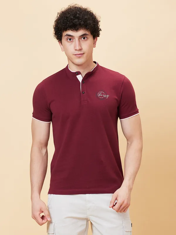 Being Human Regular Fit Men Collared T-Shirts-Zinfandel